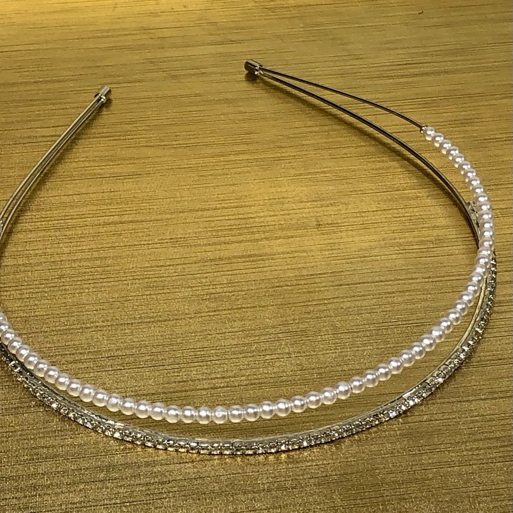 Pearl & Crystal Double Row Headband - White